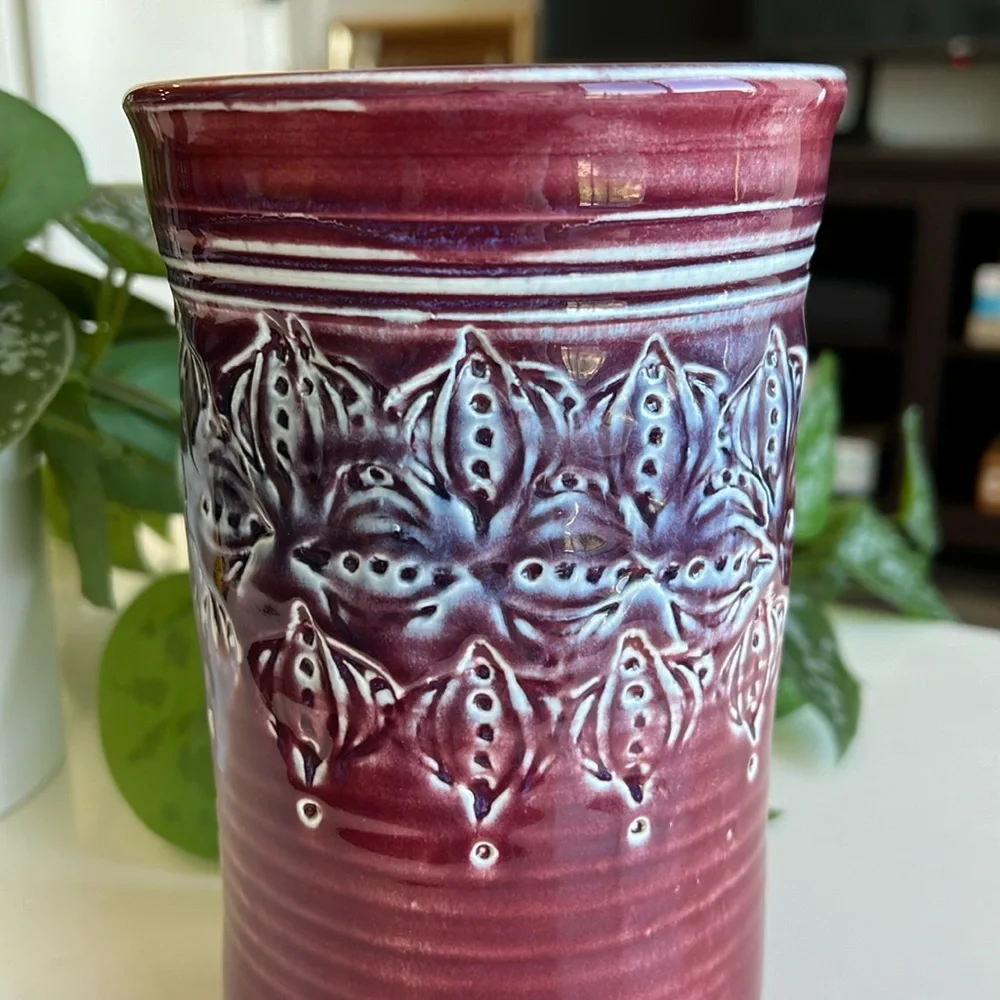 Vintage Handmade Carved Pottery Vase Decor - Picture 4 of 13